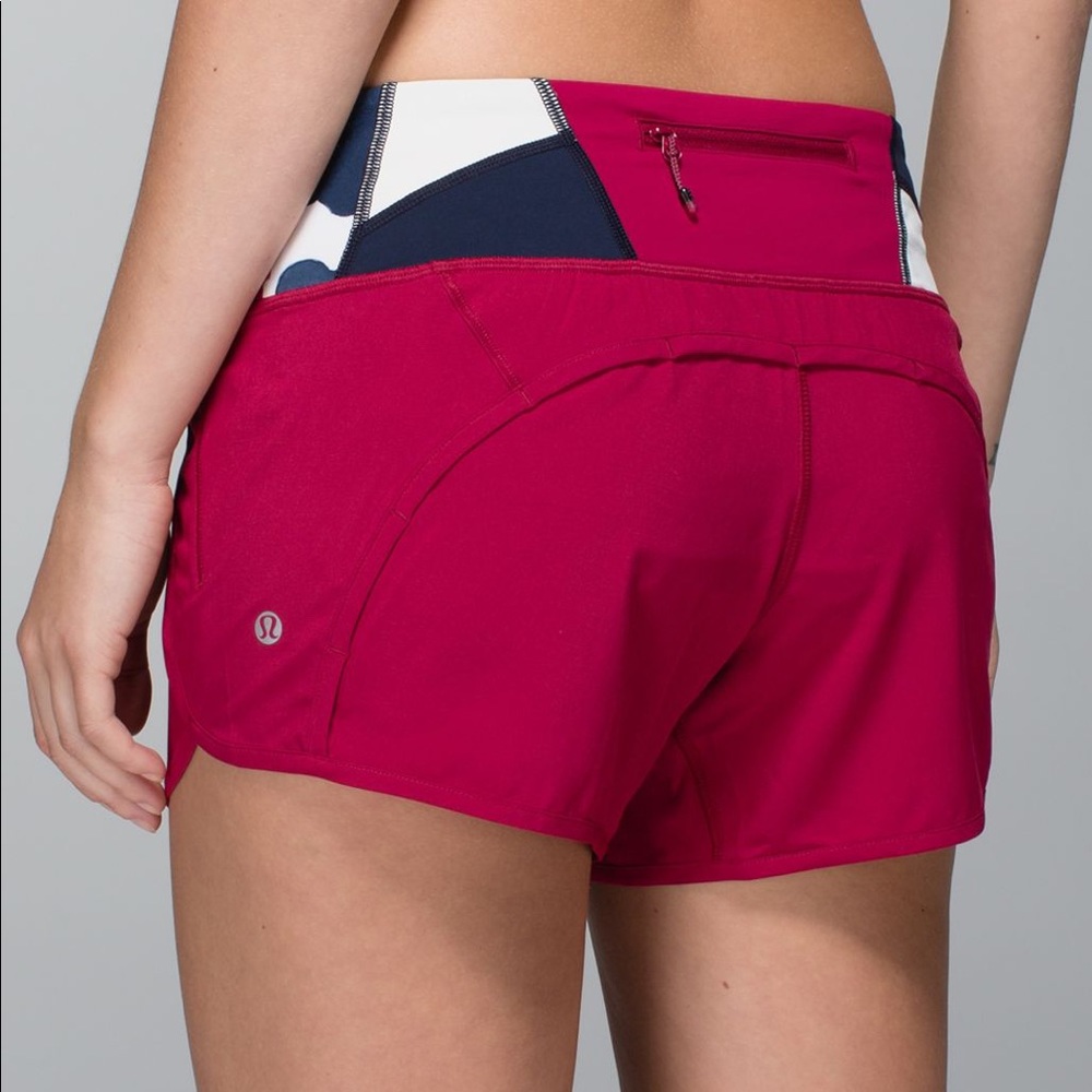 lululemon athletica Women's Magenta Athletic Shorts with Navy & White Waistband